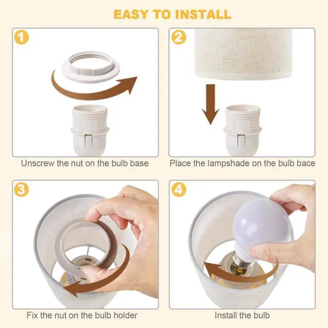 Alt view image 4 of 7 - Small Bedside Table Lamp for Bedroom, Minimalist Wood Base & Round Fabric Shade, Mini Cute Cozy Warm White Nightstand Boho Lamp, Study Desk Night Stand Light for Room, Dorm, Nursery, Living Room
