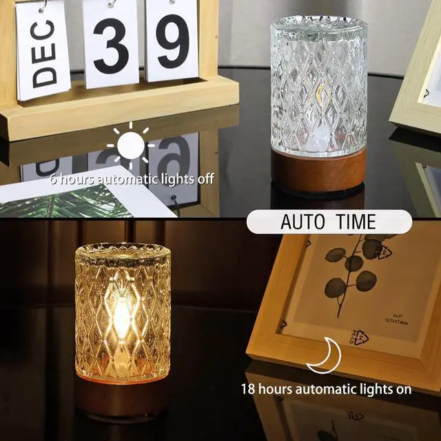 Alt view image 3 of 7 - Battery Operated Light with Timer,Adult Night Lights for Bedroom,Mini Lamp for Lndoor Use in Bathroom, Hallway,Glass Decorative Warm Light Lamp (Warm Light)