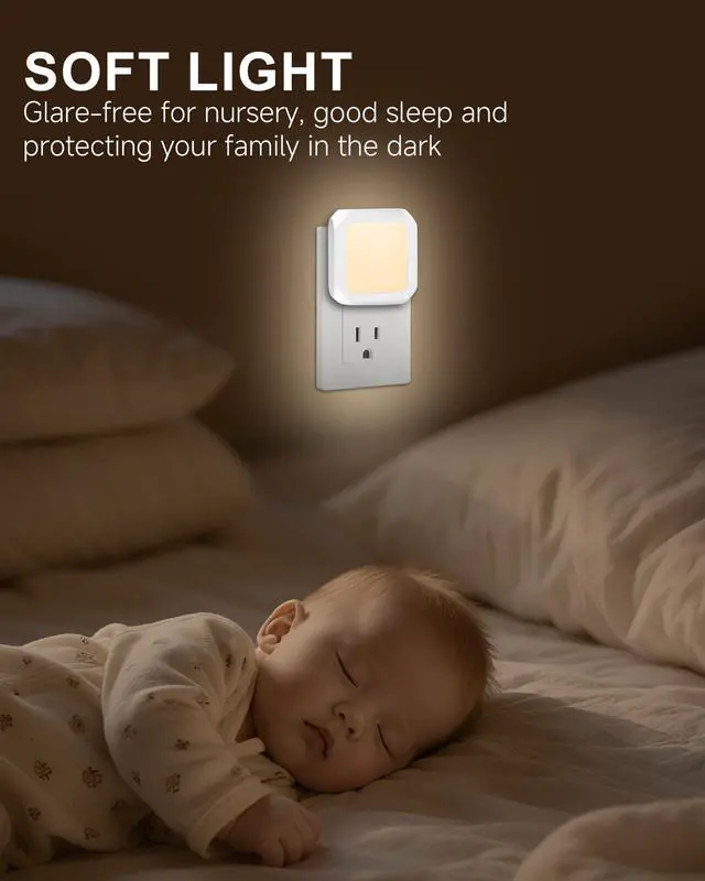 Alt view image 6 of 7 - Night Light Plug in 2 Pack - Bedroom for Kids Baby Nursery Adjustable Brightness - 3000K Warm Lights LED Dusk to Dawn Bathroom Hallway Lamp for Toilet