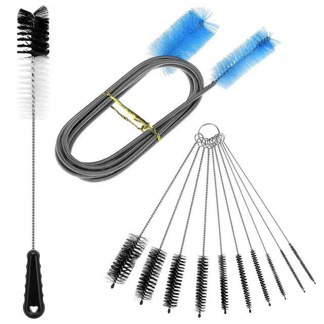 Alt view image 2 of 7 - 12Pcs Tube Pipe Cleaner Kit, 15.75" Long Handle Brush, 5.25 Ft Flexible Dual-Head Cleaner & 10 Multi-Size Nylon Brushes for Narrow Neck Bottles, Curved Glass, Feeders