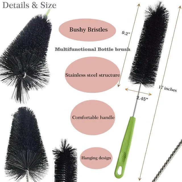 Alt view image 3 of 7 - 17 Inches Extra Long Handle Bottle Cleaning Brush for Narrow Neck Wine, Beer Bottle, Sport Bottles, Baby Bottles, deep Cups, Vase, Thermos, Glass, Pipes, Kitchen Sinks, Flask, and Hummingbird Feeders