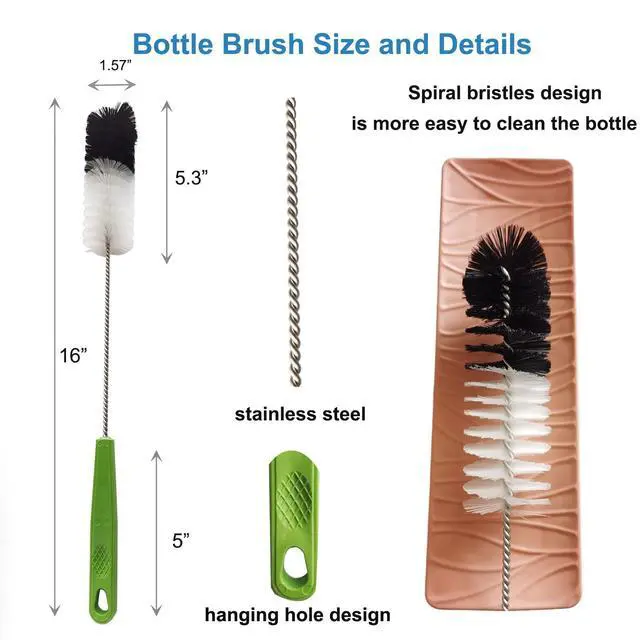 Alt view image 6 of 7 - 2 Pack 16" Water Bottle Brush for Cleaning, Dokpod Long Handle Bottle Cleaner Brush, Narrow Bottle Scrubber Brush, Hummingbird Feeder Cleaning Brushes, Cup Cleaner Brush, Meat Grinder Brush, for Pipe