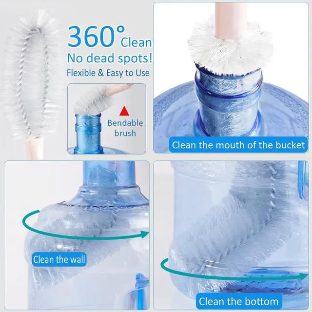 Alt view image 2 of 6 - 2 Pack 29.5" Bottle Brush Extra Long Stainless Steel Bottle Brushes Bendable Nylon Brush Durable 5-Gallon Water Bucket Cleaner Brushes 360° Scrubbing for Tanks, Barrels & Big Bottles (Opening > 1.7")
