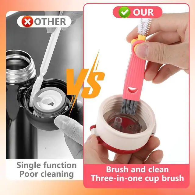 Alt view image 3 of 7 - 6 Pcs Straw Cleaner Brush Kit, 3 in 1 Cup Lid Cleaning Brush, 17cm Long Straw Cleaner, Tumbler Cup Straw Cleaner, 304 Stainless Steel & Nylon Bristles, Red Blue