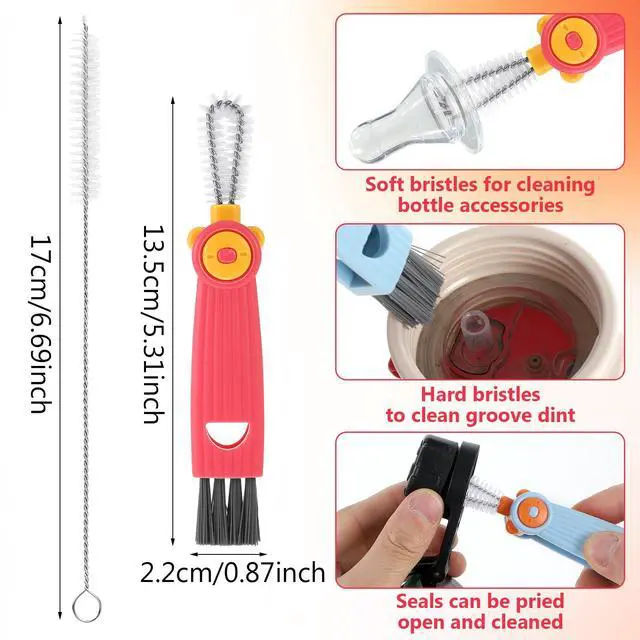 Alt view image 4 of 7 - 6 Pcs Straw Cleaner Brush Kit, 3 in 1 Cup Lid Cleaning Brush, 17cm Long Straw Cleaner, Tumbler Cup Straw Cleaner, 304 Stainless Steel & Nylon Bristles, Red Blue