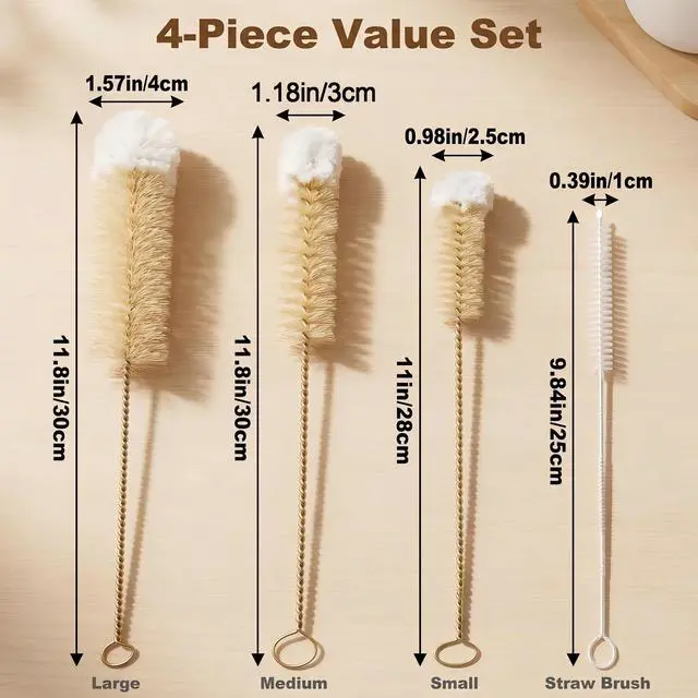 Alt view image 2 of 7 - Narrow Bottle Brush Set Small Bottle Brushes Thin Long Handle Bottle Brush