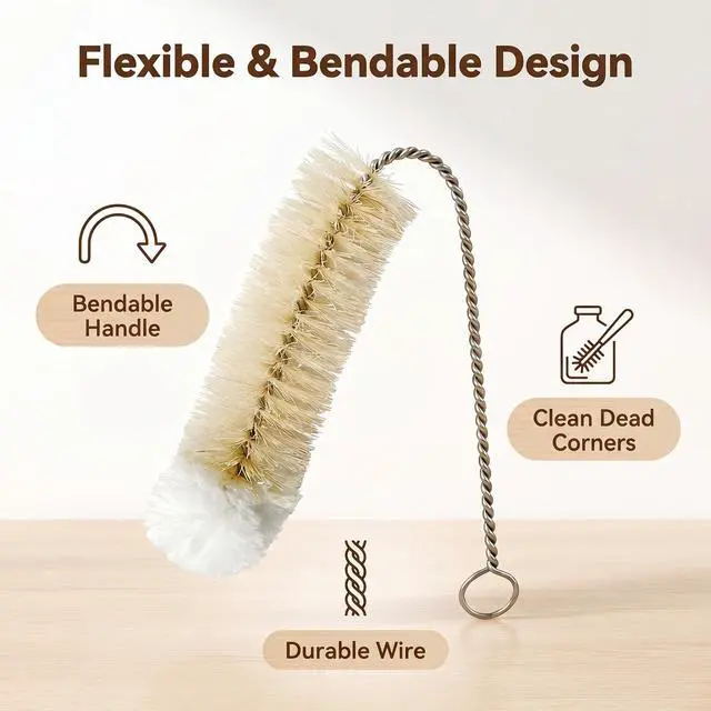 Alt view image 7 of 7 - Narrow Bottle Brush Set Small Bottle Brushes Thin Long Handle Bottle Brush