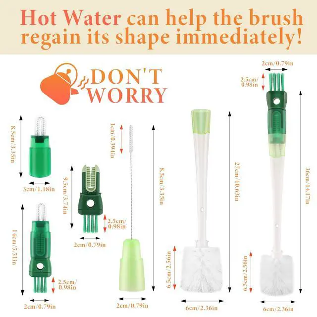 Alt view image 3 of 7 - 5 Pack Water Bottle Cleaner Brush Set for Hygiene Conscious People: 5 in 1 Removable Multifunctional Water Bottle Brush Cleaning Tools - Easily Cleans the Cup Mouth Lid Bottom and Straw