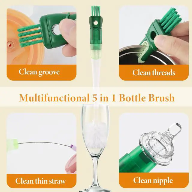 Alt view image 4 of 7 - 5 Pack Water Bottle Cleaner Brush Set for Hygiene Conscious People: 5 in 1 Removable Multifunctional Water Bottle Brush Cleaning Tools - Easily Cleans the Cup Mouth Lid Bottom and Straw