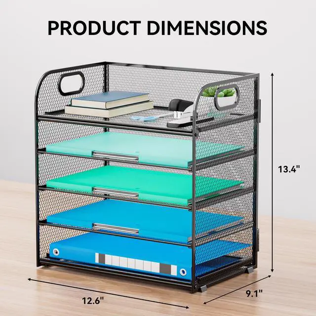 Alt view image 2 of 7 - Paper Organizer Letter Tray with Handle, 5-Tier Black Stackable Desk Organizer with Metal Mesh, Sturdy Paper Tray for Office Desk, Home & Classroom Supplies Storage