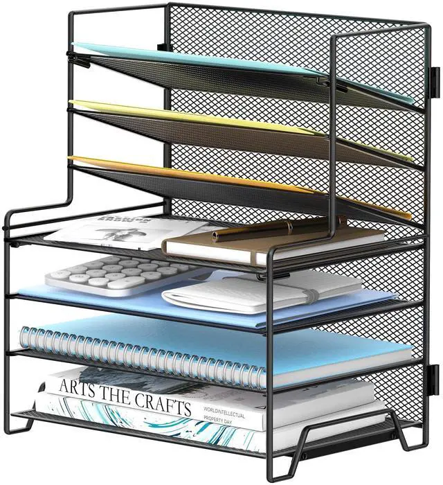 Main image of 7 Tier Desk File Organizer with Letter Trays and File Holders Black
