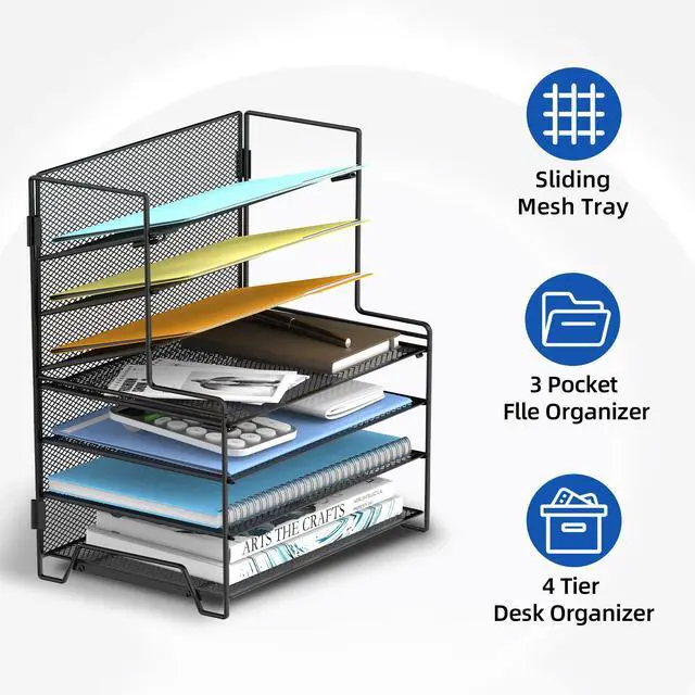 Alt view image 4 of 7 - 7 Tier Desk File Organizer with Letter Trays and File Holders Black