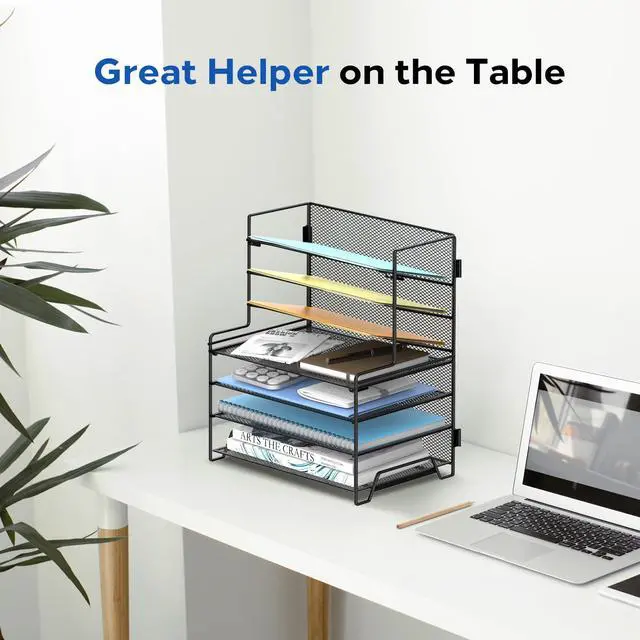 Alt view image 3 of 7 - 7 Tier Desk File Organizer with Letter Trays and File Holders Black