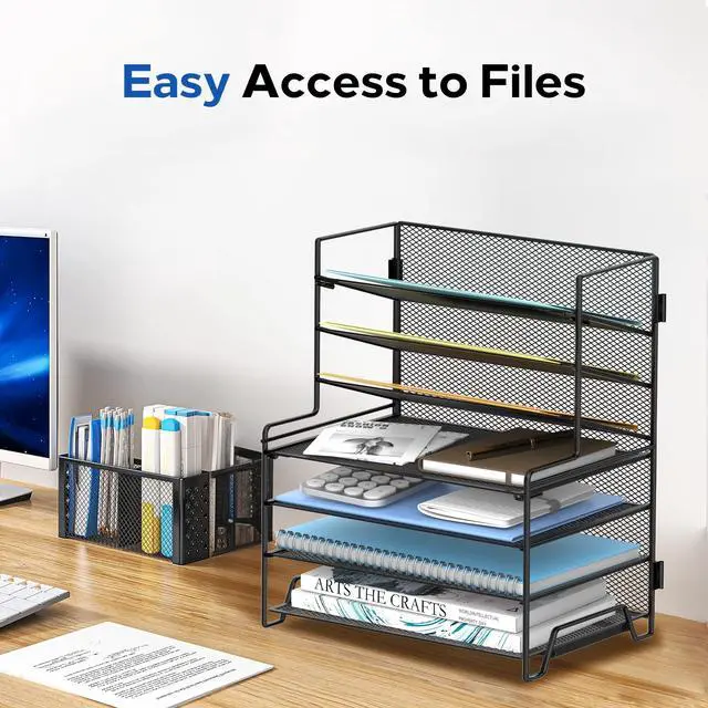 Alt view image 5 of 7 - 7 Tier Desk File Organizer with Letter Trays and File Holders Black