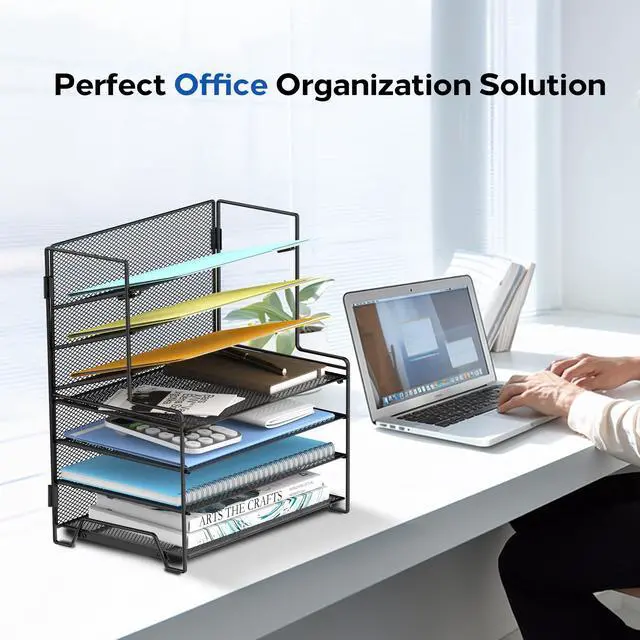 Alt view image 6 of 7 - 7 Tier Desk File Organizer with Letter Trays and File Holders Black