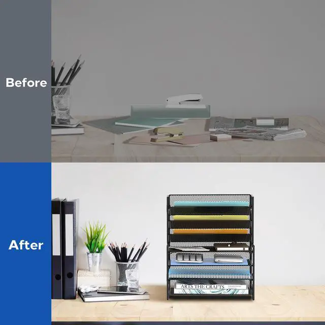 Alt view image 7 of 7 - 7 Tier Desk File Organizer with Letter Trays and File Holders Black