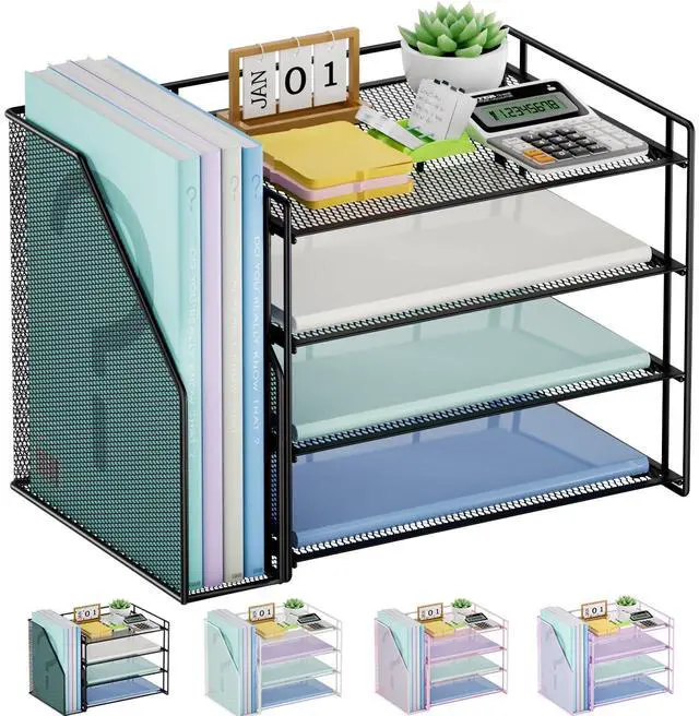 Main image of Desk Organizer and Accessories4-Tier Paper Letter Tray Organizer with File HolderDesk Accessories & Workspace Desktop Organizers for School Home Office Supplies (Black)