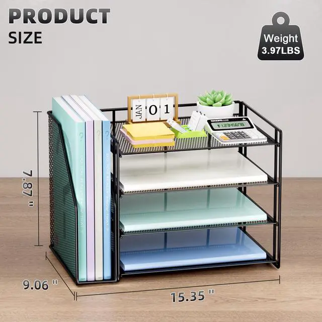 Alt view image 3 of 7 - Desk Organizer and Accessories4-Tier Paper Letter Tray Organizer with File HolderDesk Accessories & Workspace Desktop Organizers for School Home Office Supplies (Black)