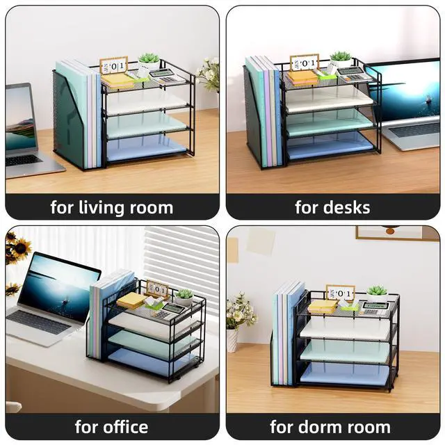 Alt view image 6 of 7 - Desk Organizer and Accessories4-Tier Paper Letter Tray Organizer with File HolderDesk Accessories & Workspace Desktop Organizers for School Home Office Supplies (Black)