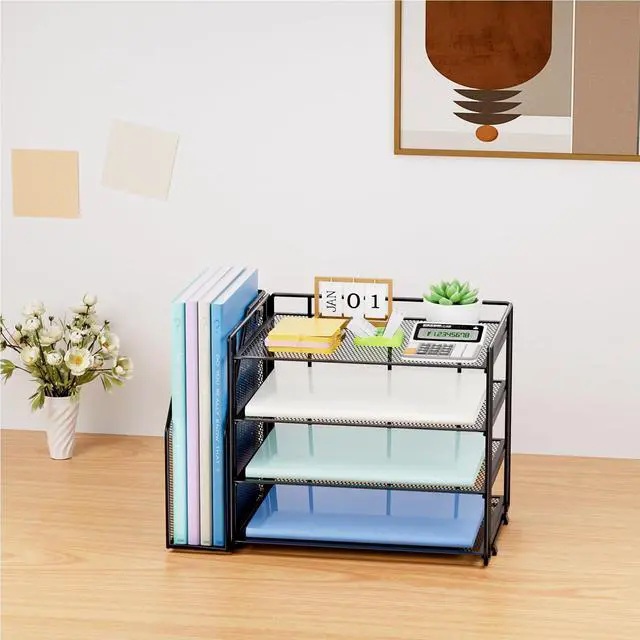 Alt view image 7 of 7 - Desk Organizer and Accessories4-Tier Paper Letter Tray Organizer with File HolderDesk Accessories & Workspace Desktop Organizers for School Home Office Supplies (Black)