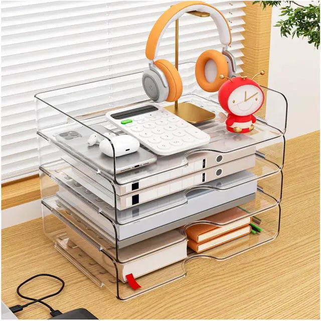 Alt view image 4 of 7 - Paper Organizer Letter Tray, 4 Pack Acrylic Stackable Desk File Organizer,Versatile Clear Office Organizer for File Paper, Ipad, Letter, A4 Office File, Books, Notes, Etc