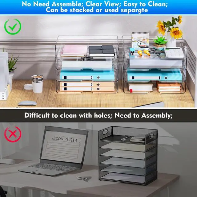 Alt view image 3 of 7 - Paper Organizer Letter Tray, 4 Pack Acrylic Stackable Desk File Organizer,Versatile Clear Office Organizer for File Paper, Ipad, Letter, A4 Office File, Books, Notes, Etc