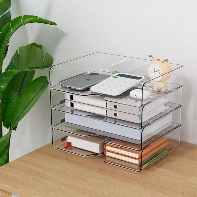 Alt view image 5 of 7 - Paper Organizer Letter Tray, 4 Pack Acrylic Stackable Desk File Organizer,Versatile Clear Office Organizer for File Paper, Ipad, Letter, A4 Office File, Books, Notes, Etc