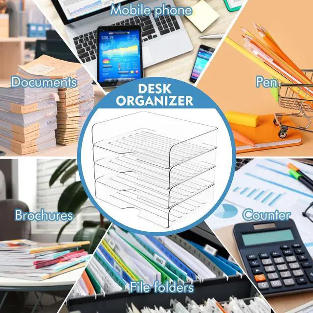 Alt view image 7 of 7 - Paper Organizer Letter Tray, 4 Pack Acrylic Stackable Desk File Organizer,Versatile Clear Office Organizer for File Paper, Ipad, Letter, A4 Office File, Books, Notes, Etc
