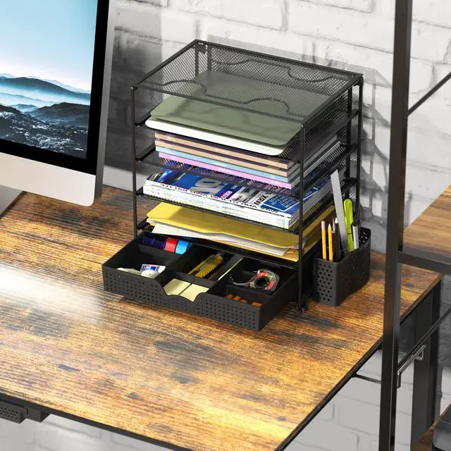 Alt view image 2 of 7 - 5-Tier Document File Tray with Sliding Drawer and Pen Bucket, Black