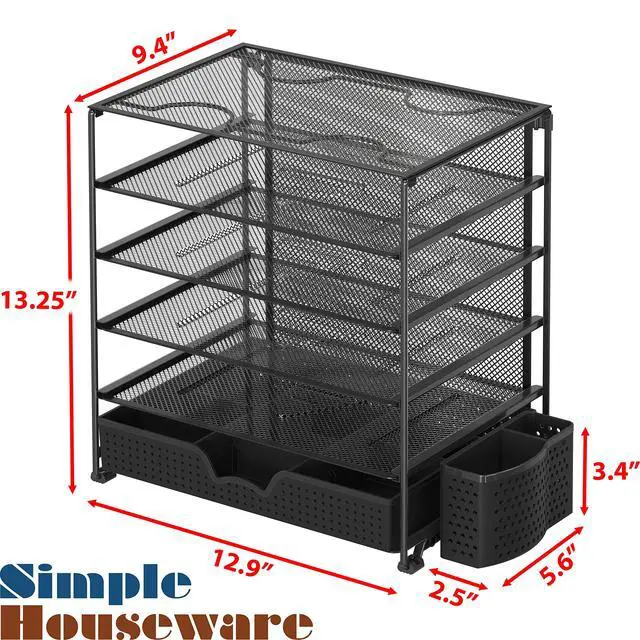 Alt view image 5 of 7 - 5-Tier Document File Tray with Sliding Drawer and Pen Bucket, Black