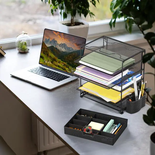 Alt view image 6 of 7 - 5-Tier Document File Tray with Sliding Drawer and Pen Bucket, Black