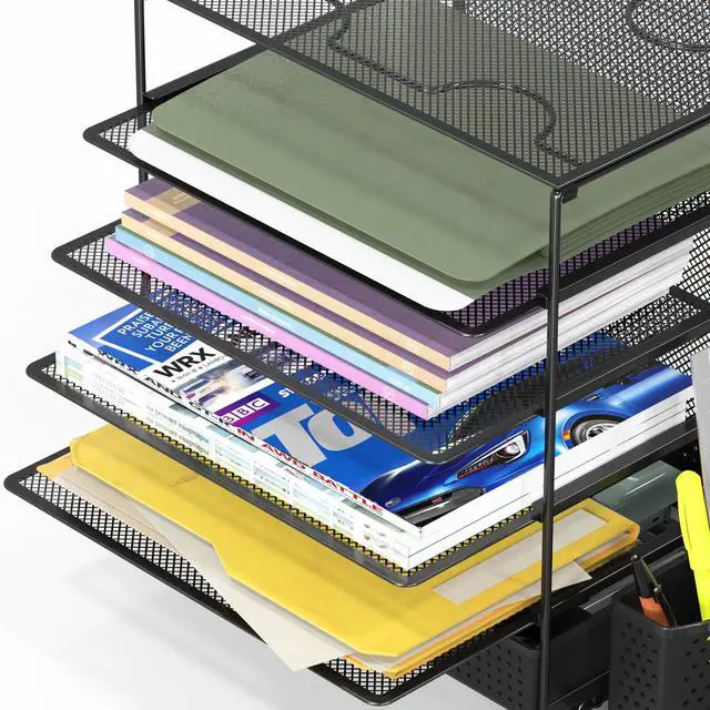 Alt view image 7 of 7 - 5-Tier Document File Tray with Sliding Drawer and Pen Bucket, Black