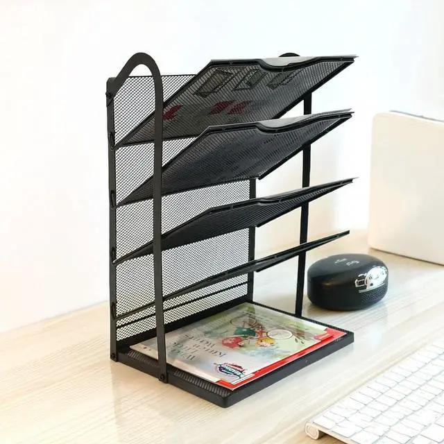 Alt view image 2 of 7 - 5 Tier Mesh Desk Organizer Letter Tray-Angled File Holder,Black