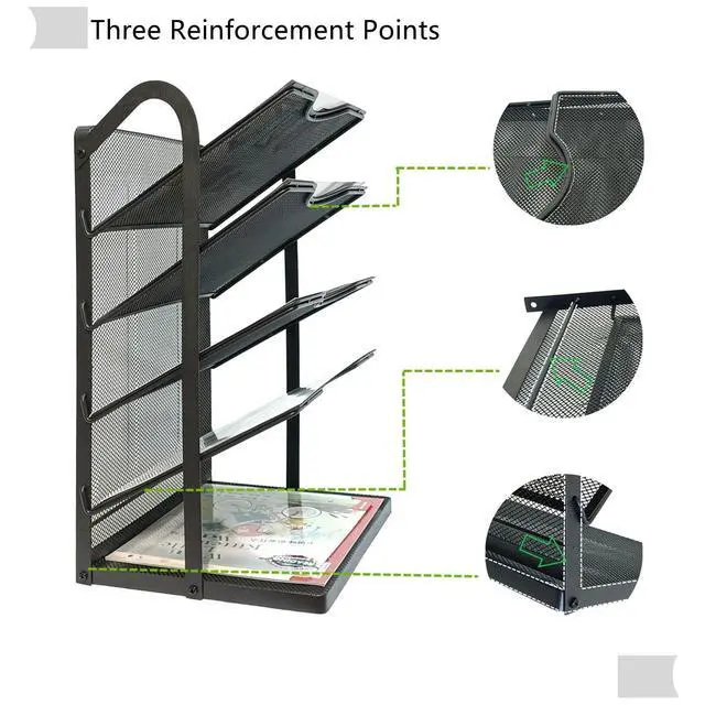 Alt view image 4 of 7 - 5 Tier Mesh Desk Organizer Letter Tray-Angled File Holder,Black