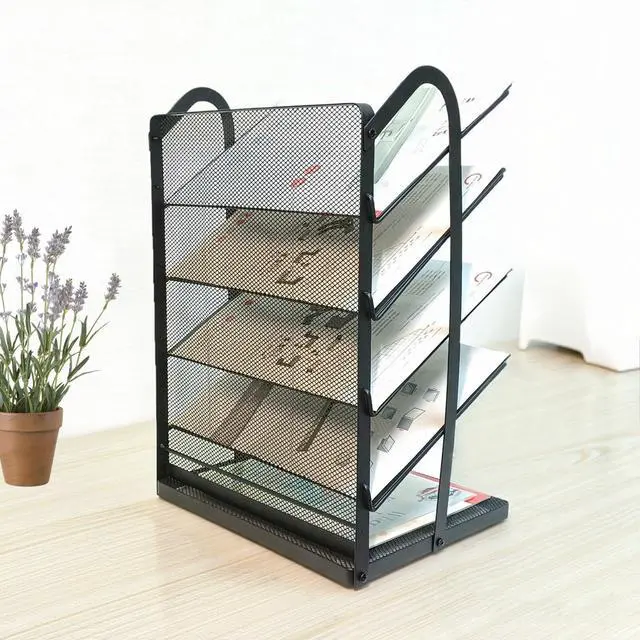 Alt view image 5 of 7 - 5 Tier Mesh Desk Organizer Letter Tray-Angled File Holder,Black