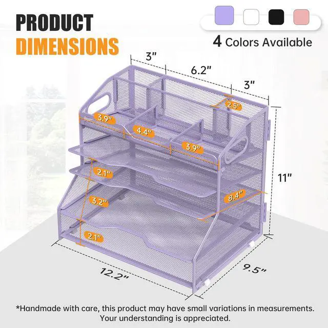 Alt view image 3 of 7 - 5 Tier Paper Tray Letter Organizer with Top 6 Adjustable Compartments - Paper Sorter Office Desktop Accessories with Handles for Document,Mail,School Supplies Storage,Purple