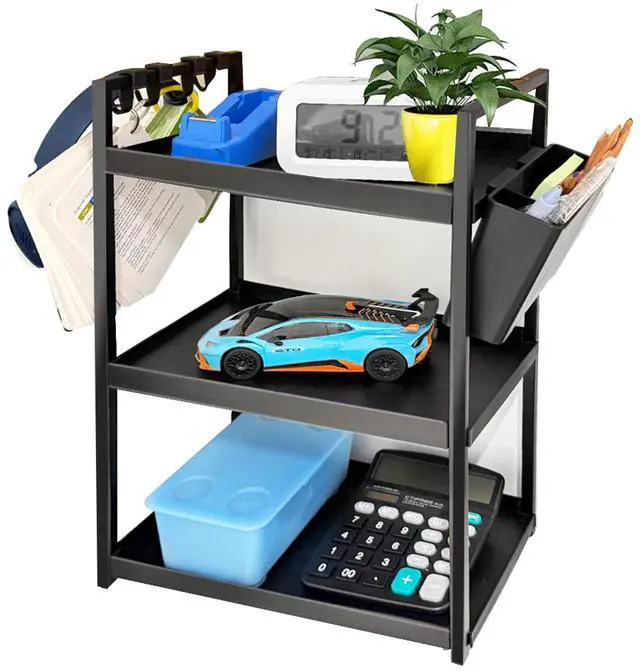 Main image of Desk Shelf Organizer, 3 Tier Office Desktop Storage Rack, Multifunctional Paper and Letter Tray Holder, Small Tabletop Shelf or Dresser for Books, Plants & Accessories,Display Shelf for Office, Home
