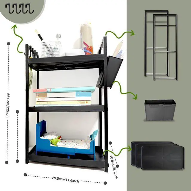 Alt view image 7 of 7 - Desk Shelf Organizer, 3 Tier Office Desktop Storage Rack, Multifunctional Paper and Letter Tray Holder, Small Tabletop Shelf or Dresser for Books, Plants & Accessories,Display Shelf for Office, Home