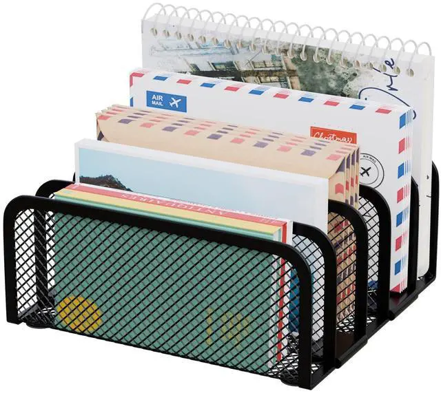 Main image of Mail Organizer Countertop, Metal File Holder with 5-Slot, Small Desk File Organizer for Letter, Bill, Mail Sorter, Desktop Letter Folder Holders for Office, Home, School (Black)