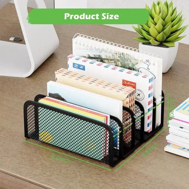 Alt view image 2 of 6 - Mail Organizer Countertop, Metal File Holder with 5-Slot, Small Desk File Organizer for Letter, Bill, Mail Sorter, Desktop Letter Folder Holders for Office, Home, School (Black)