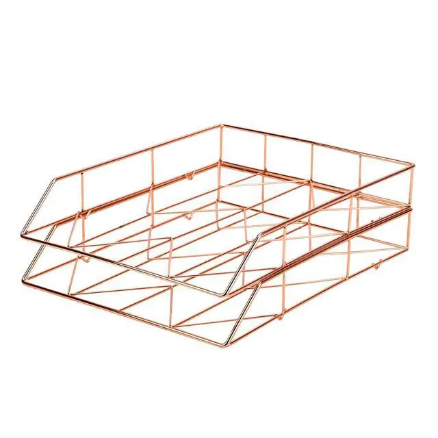 Alt view image 2 of 3 - Desktop Letter Tray, Rose Gold Wire Metal - 855U03-12
