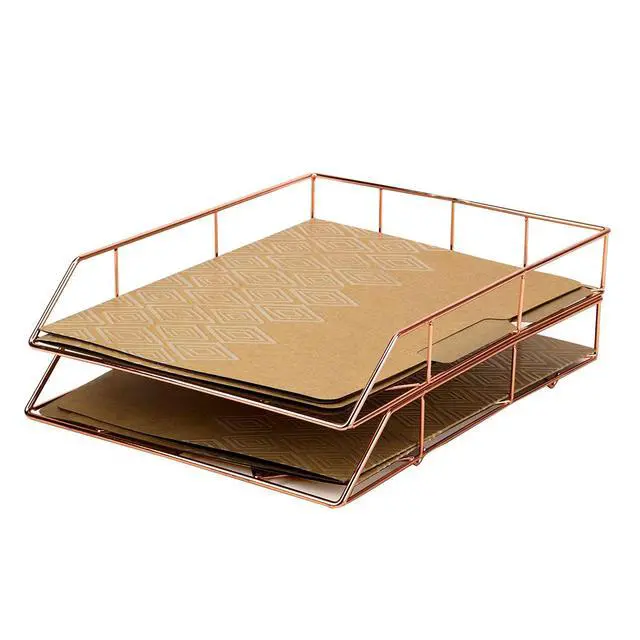 Alt view image 3 of 3 - Desktop Letter Tray, Rose Gold Wire Metal - 855U03-12