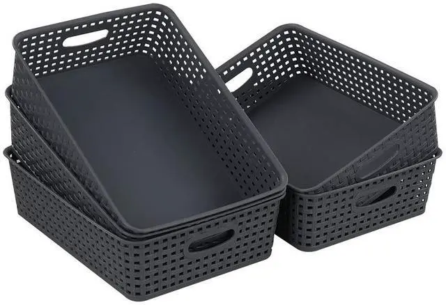 Main image of A4 Paper Plastic Storage Basket Tray, 5 Packs, Grey Desktop Organizing Baskets