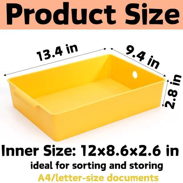 Alt view image 2 of 7 - 4 Pack Plastic Paper Trays for Classroom, A4 Letter Size Turn in Paper Organizer Baskets with Handle, Stackable Storage Bins for Drawer, Desk, Office, Library, 4 Colors