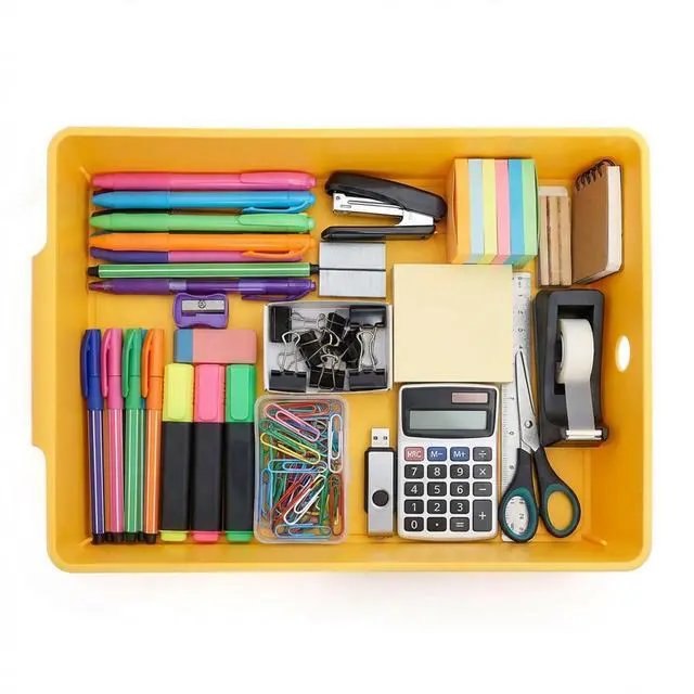 Alt view image 3 of 7 - 4 Pack Plastic Paper Trays for Classroom, A4 Letter Size Turn in Paper Organizer Baskets with Handle, Stackable Storage Bins for Drawer, Desk, Office, Library, 4 Colors