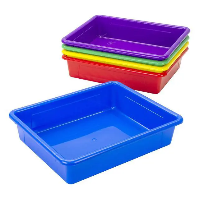 Alt view image 3 of 7 - Letter Size Flat Storage Tray Organizer Bin for Classroom, Office and Home, Assorted Colors, 5-Pack (62514E05C)