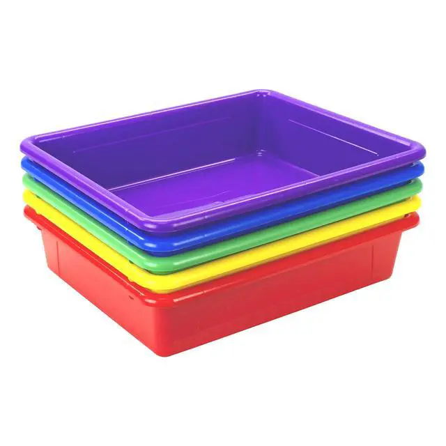Alt view image 4 of 7 - Letter Size Flat Storage Tray Organizer Bin for Classroom, Office and Home, Assorted Colors, 5-Pack (62514E05C)