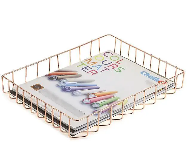 Main image of Multipurpose A4 File Tray Wire Desk Tray Organizer Elegant Letter Size Desk Documents Trays Magazine Files Storage Basket Organizer Bin for Office Cosmetics Bathroom(Rose Gold)