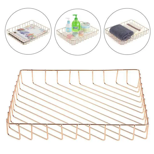 Alt view image 3 of 7 - Multipurpose A4 File Tray Wire Desk Tray Organizer Elegant Letter Size Desk Documents Trays Magazine Files Storage Basket Organizer Bin for Office Cosmetics Bathroom(Rose Gold)
