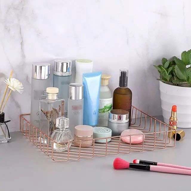 Alt view image 7 of 7 - Multipurpose A4 File Tray Wire Desk Tray Organizer Elegant Letter Size Desk Documents Trays Magazine Files Storage Basket Organizer Bin for Office Cosmetics Bathroom(Rose Gold)